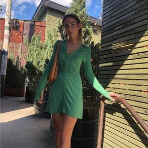 Free People Green Button-Front Mini Dress